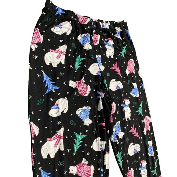 Xmas PJ Bottoms Polar Bear Joggers Secret Treasures XL Black Elastic Waist Cozy - Picture 5 of 10